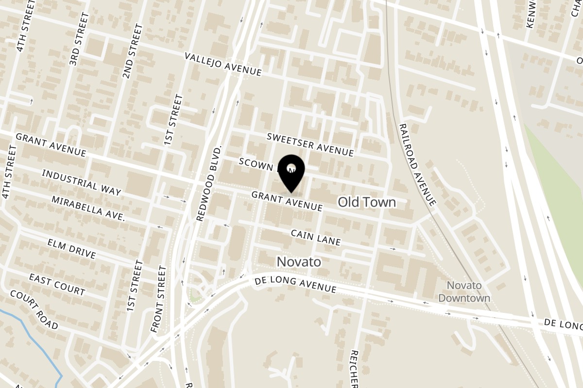 Map showing the location of Batika India Bistro on 868 Grant Ave in Novato